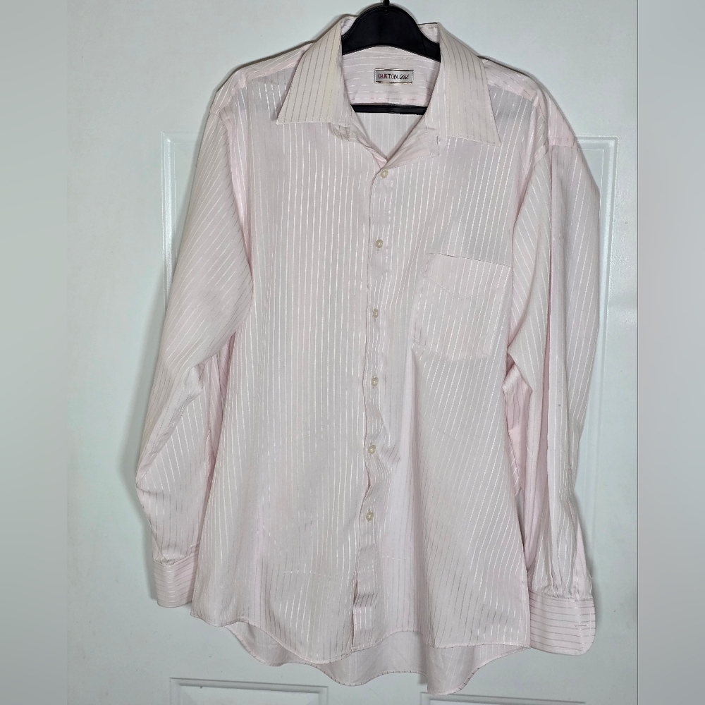 Oakton Men's Vertical Pink Striped Button Up Shirt